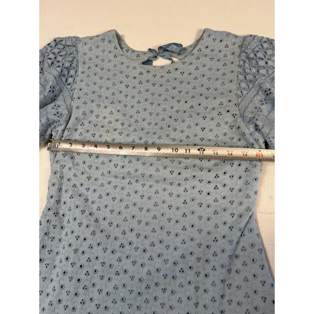 Free People Light Blue Eyelet Puff Sleeve Open Back Mini Dress Large